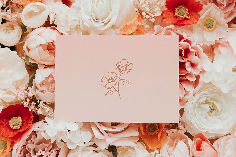 Blank card on flowers template