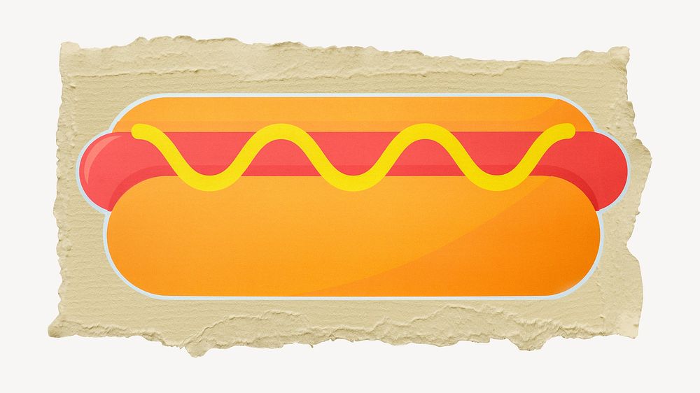 Hotdog, ripped paper collage element