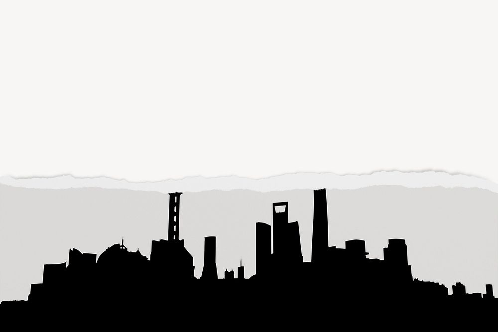 Shanghai silhouette background, ripped paper border