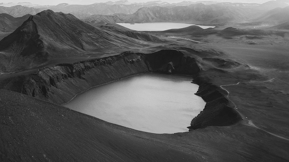 Lake in central highlands, Iceland grayscale