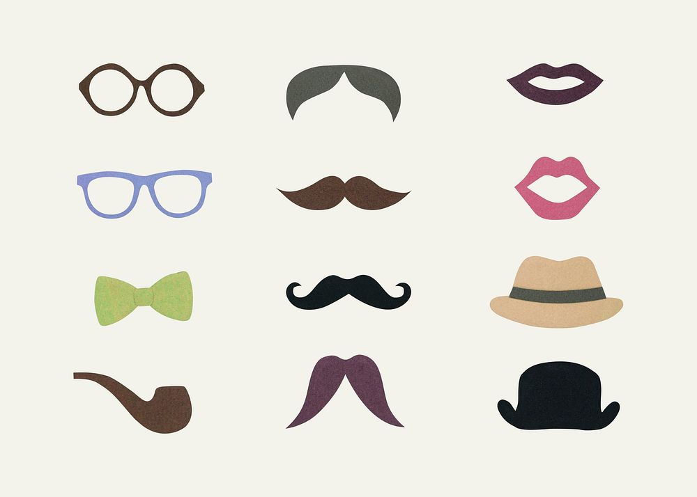 Hipster paper craft icon set on off white background