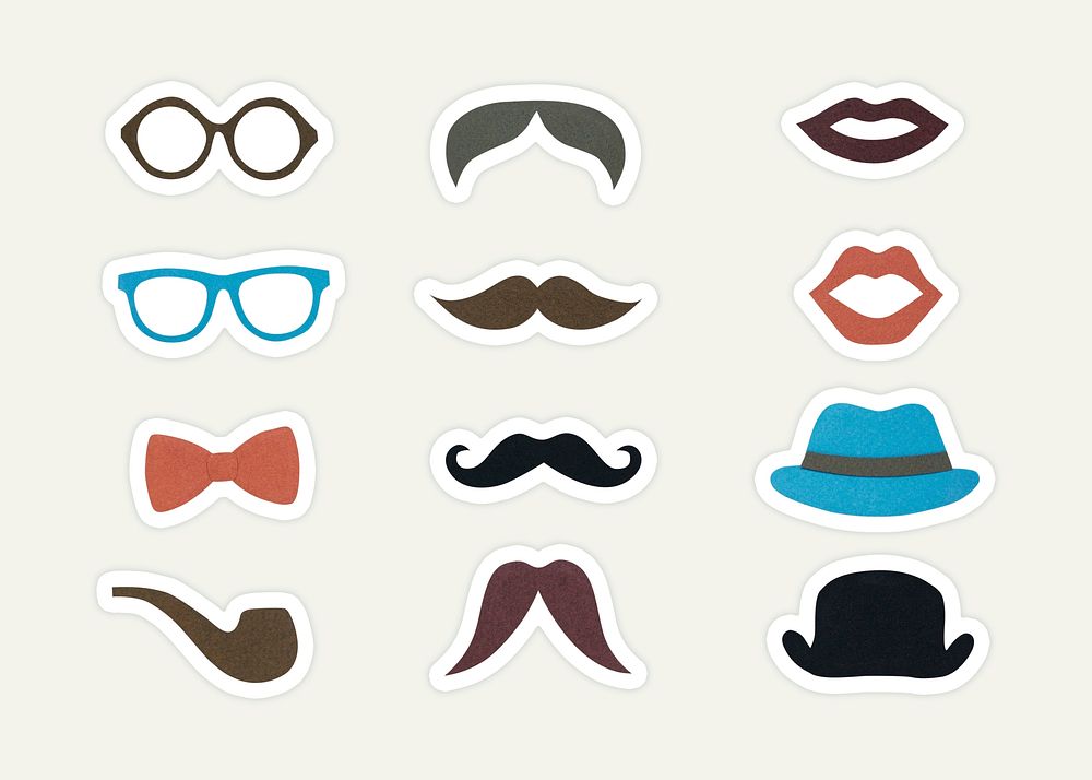 Hipster paper craft icon sticker set on off white background
