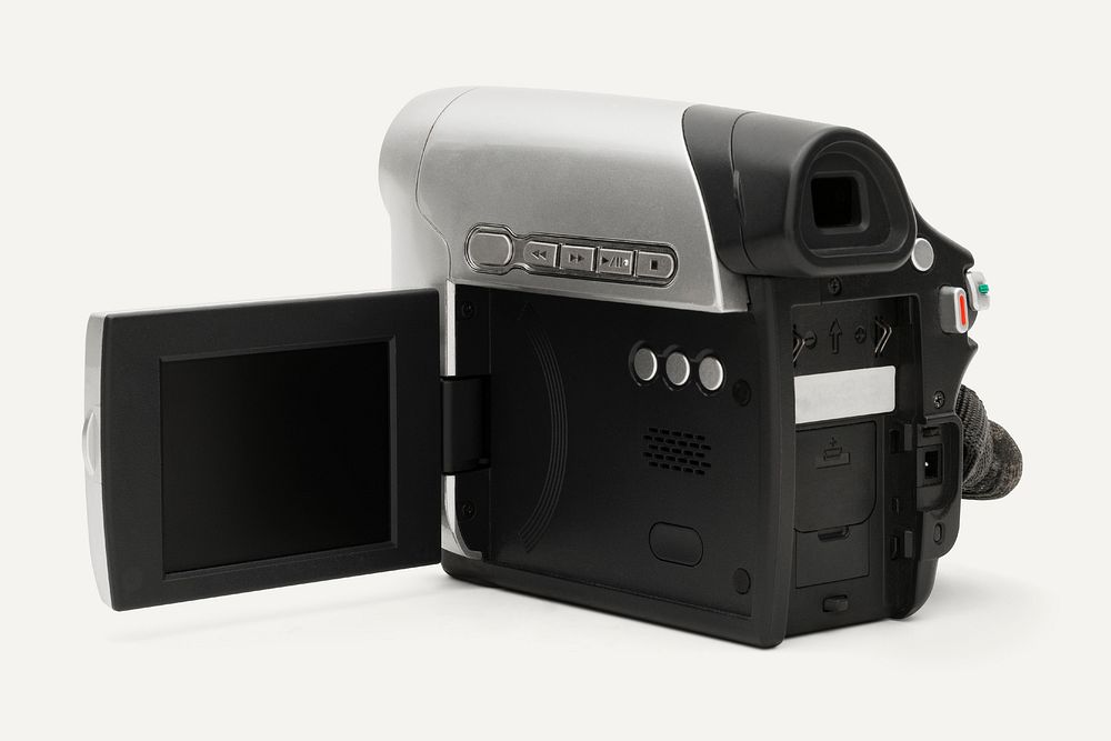 Handheld camcorder design element on a gray background 
