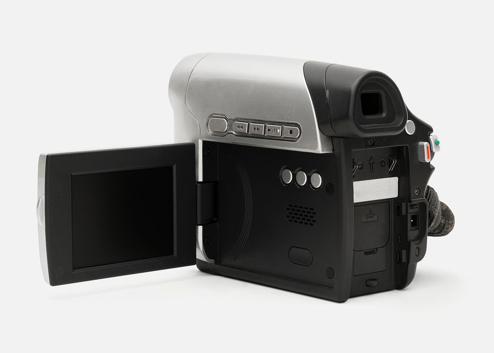 Handheld camcorder design element on a gray background 