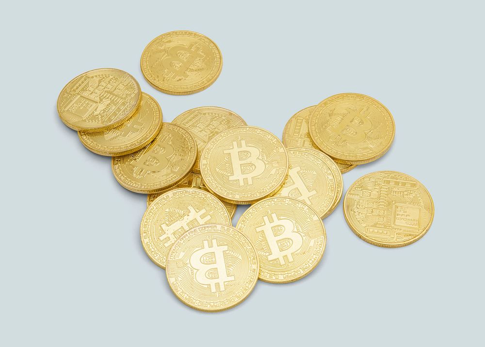 Bitcoins cryptocurrency mockup on a gray background