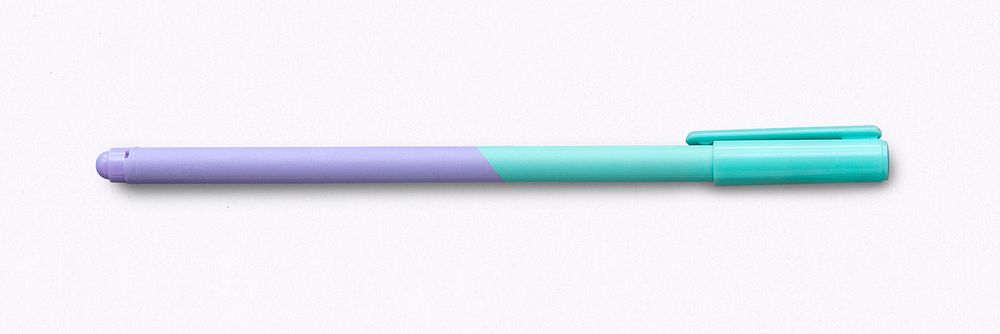 Purple and blue pen with cap on white background
