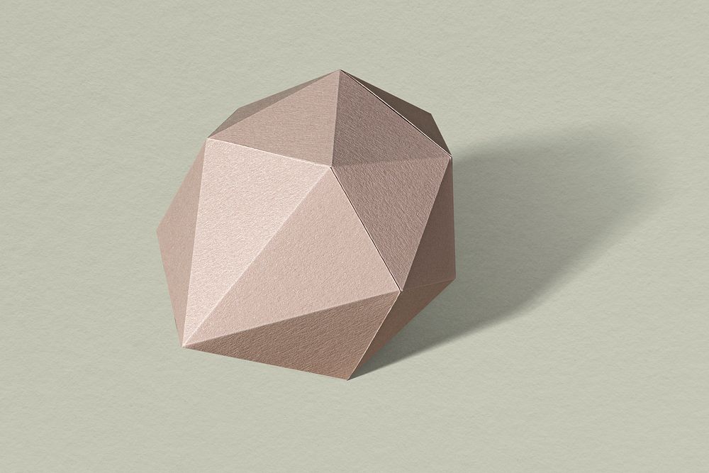3D pink pentagon shaped paper craft on a sage green background 