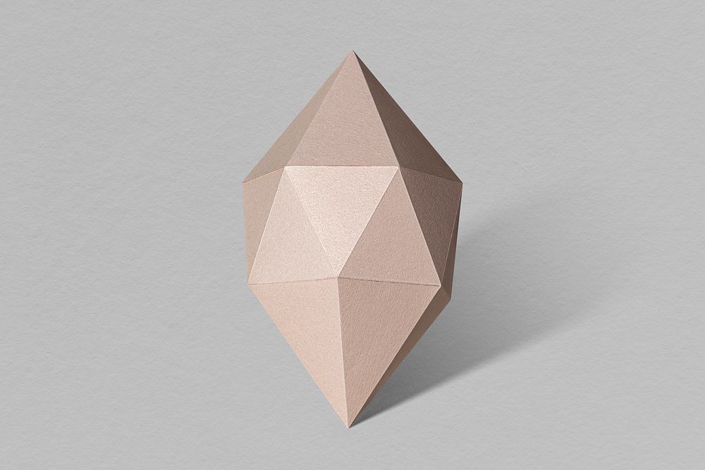 3D pink octahedral polyhedron shaped paper craft on a gray background