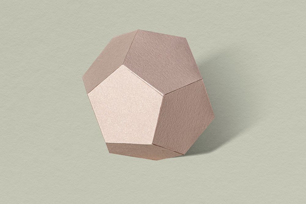 3D pink pentagon shaped paper craft on a sage green background