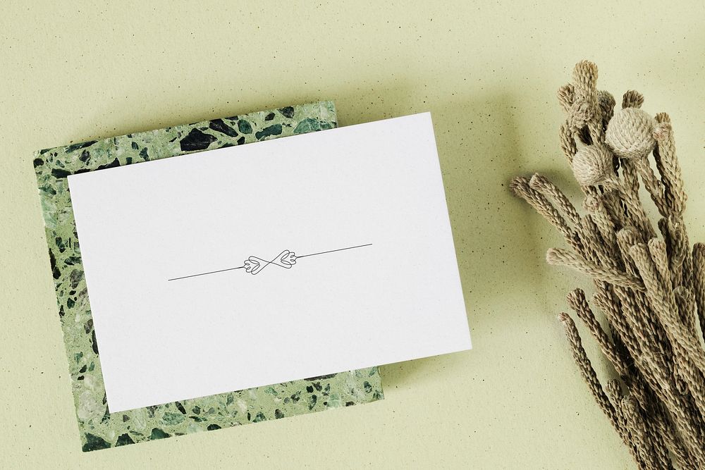 Bouquet of dried silver brunia bundle with a card mockup