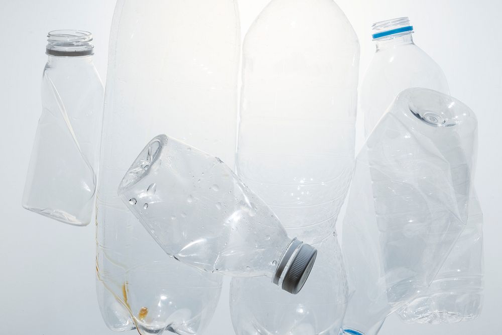 Crushed plastic bottles for recycling  