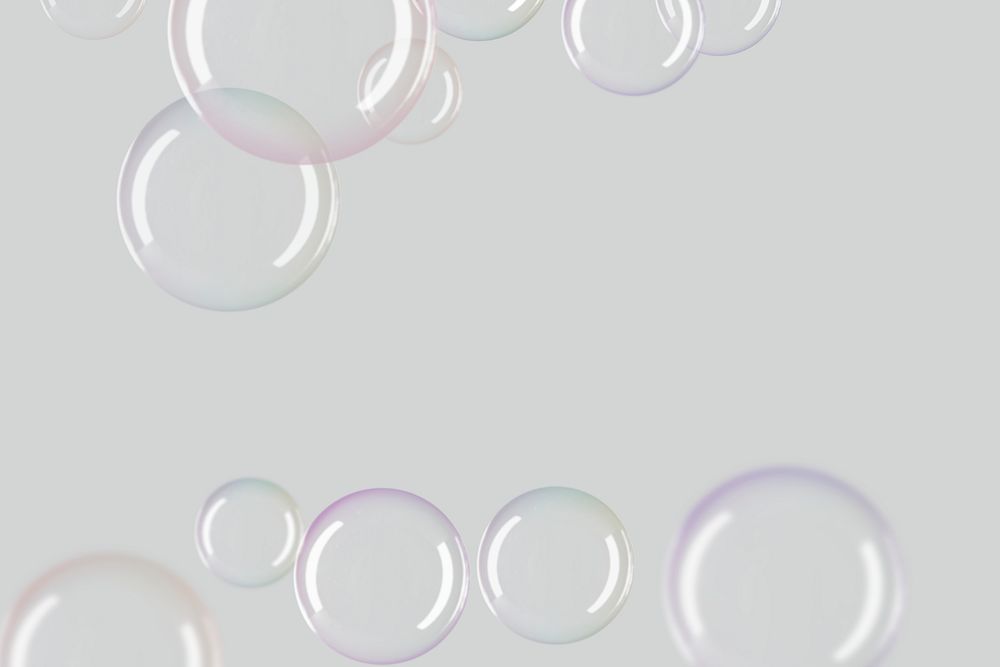 Transparent soap bubble frame on a gray background wallpaper