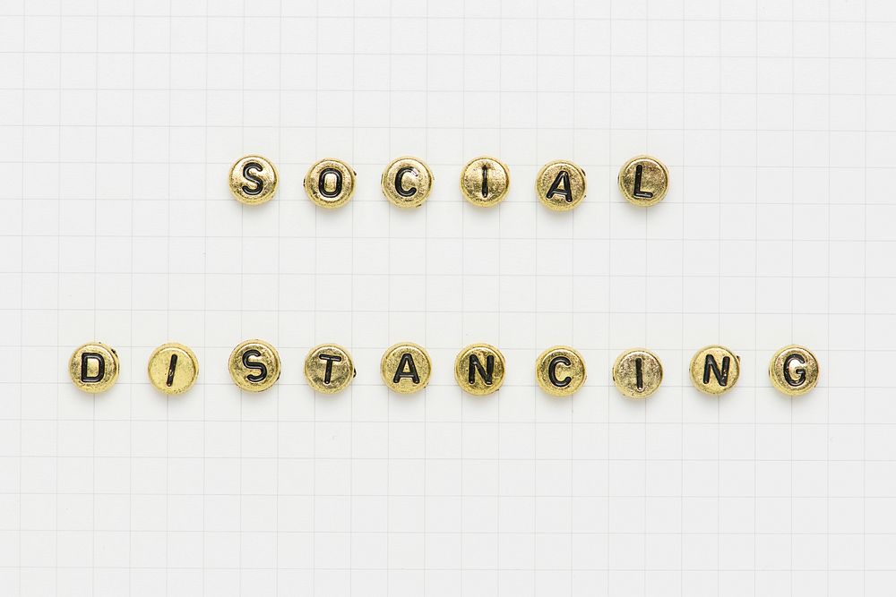 Social distancing gold beads typography 