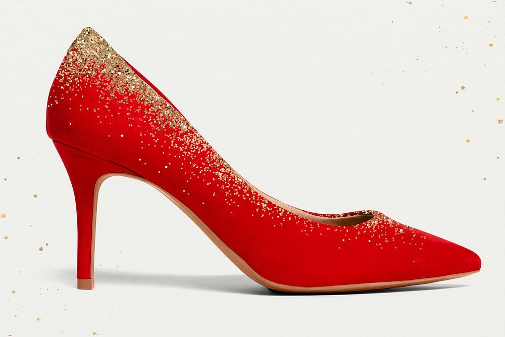 Women&rsquo;s elegant red high heel shoes with glitter formal fashion