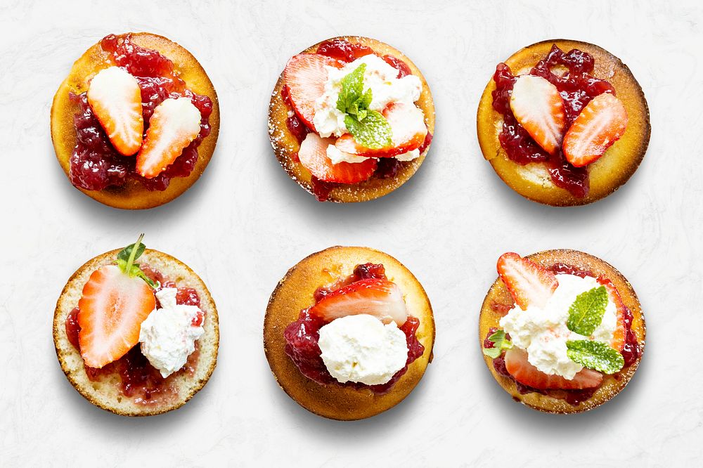 Mini strawberry cupcakes flat lay set