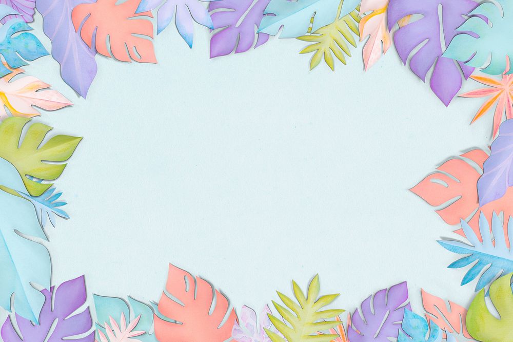 Pastel monstera leaf frame in paper craft style