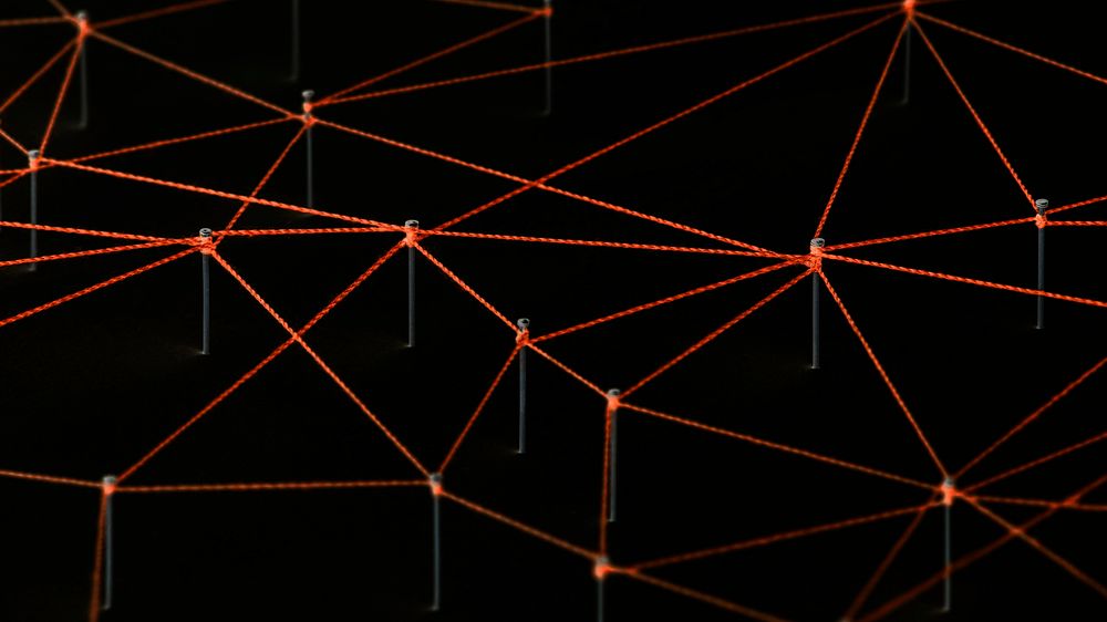 Abstract technology computer wallpaper, connecting dots, red digital design
