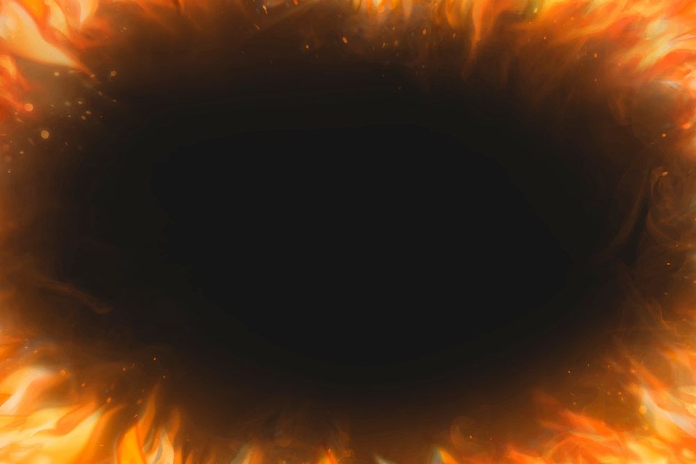 Black flame background, frame realistic fire image vector