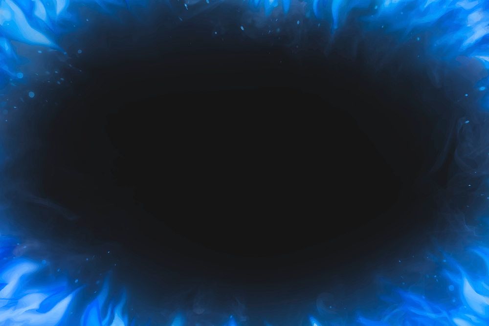 Black flame background, blue frame realistic fire image vector
