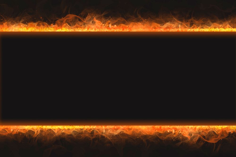 Flame frame, rectangle shape, realistic burning fire vector