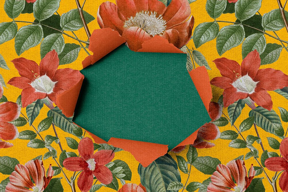 Paper hole mockup, vintage floral pattern psd