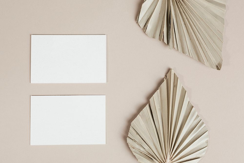 Business cards with dried palm leaves