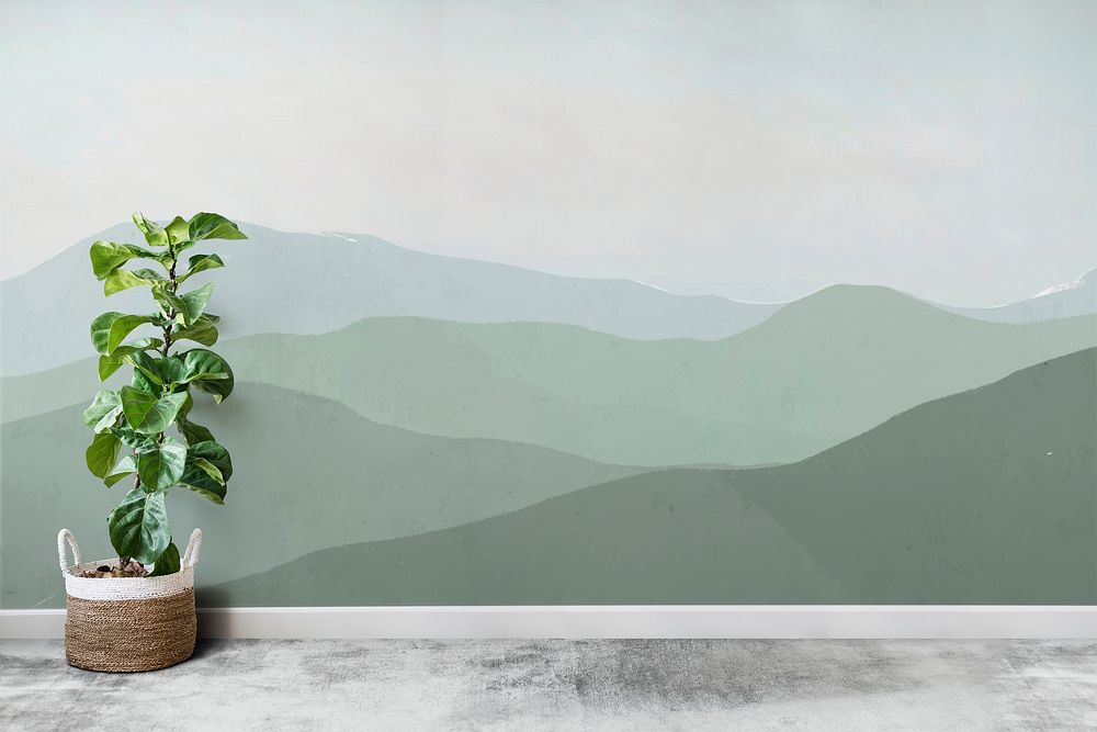 Pastel green wallpaper with aesthetic houseplant