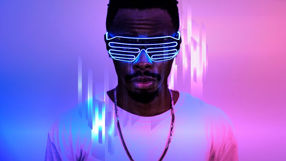 Black man wearing neon glasses