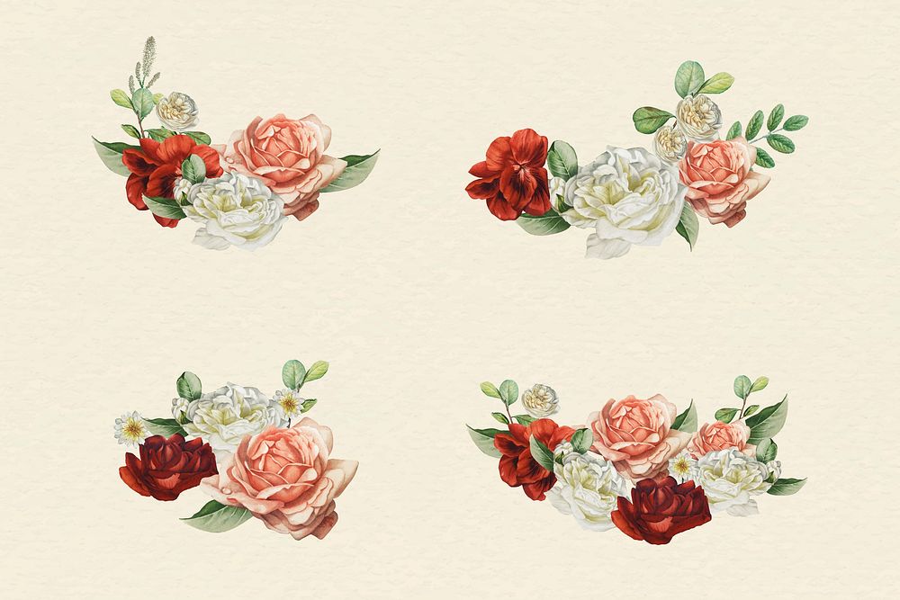 Flower bouquet design elements vector set