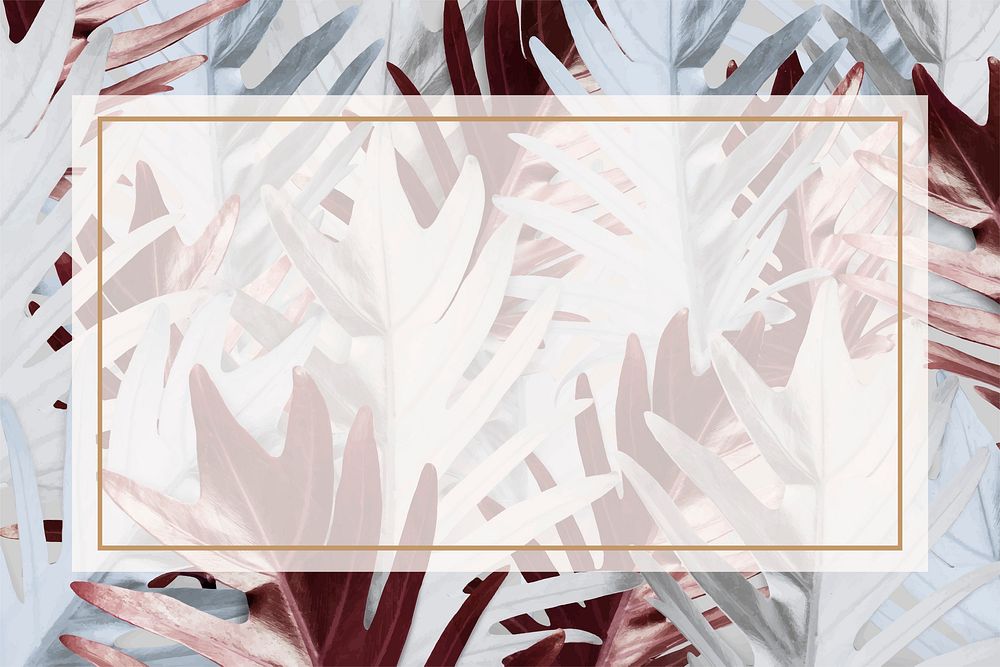 Rectangle frame on metallic leaves patterned background