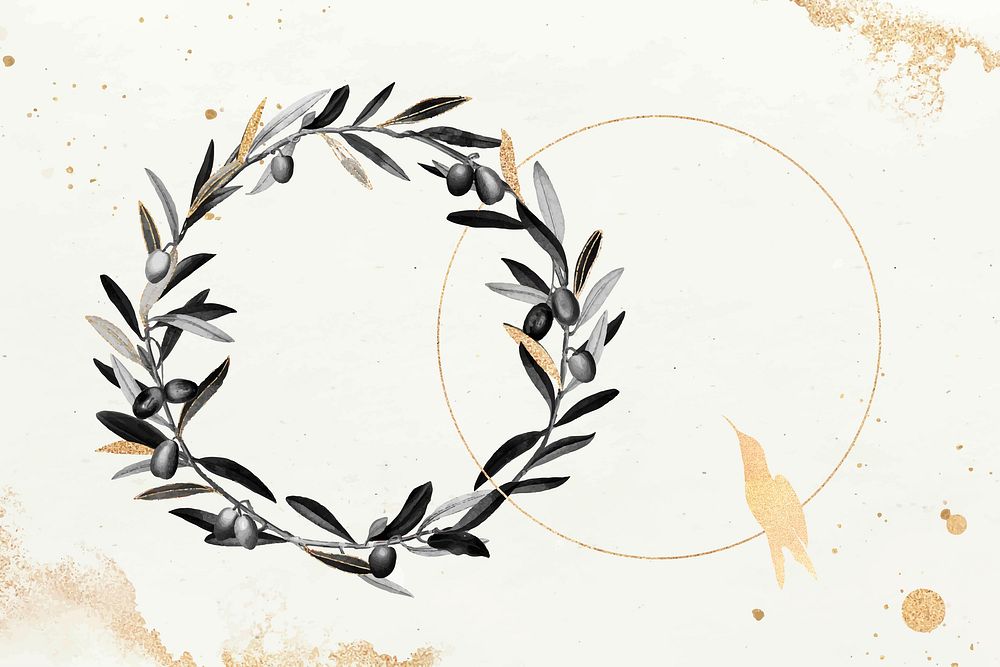 Olive wreath with a gold frame design element vector