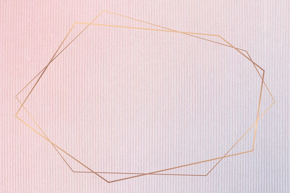 Hexagon gold frame on pink corduroy textured background vector