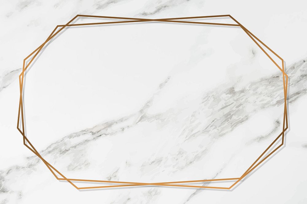 Octagon gold frame on white marble background vector