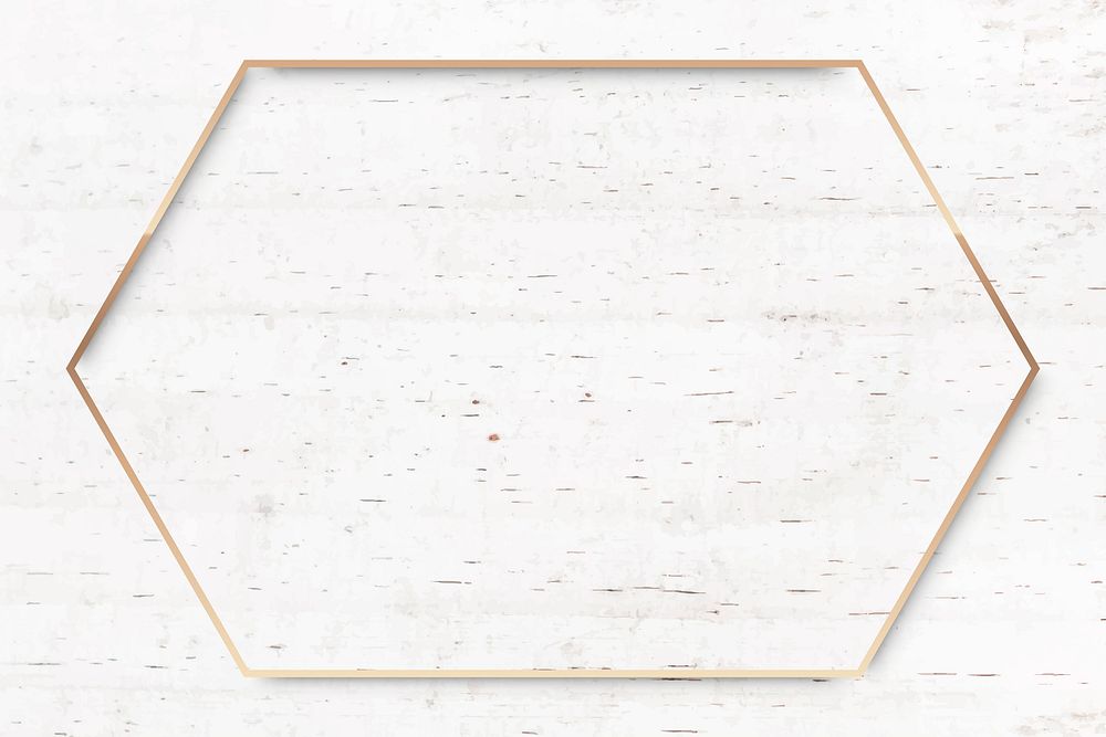 Hexagon gold frame on beige marble background vector