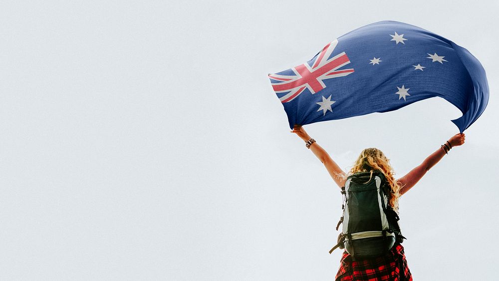 Woman holding the Australian flag