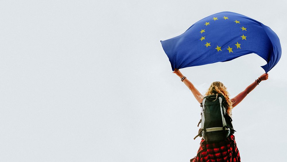 Woman holding the European flag