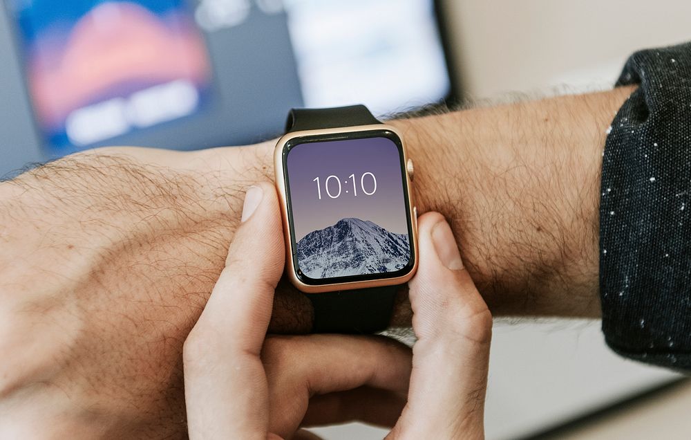 Smartwatch on wrist, technology photo