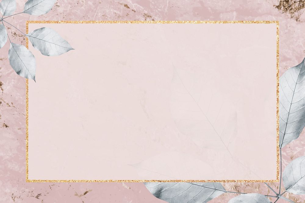 Rectangle frame with foliage pattern on a pink marble background