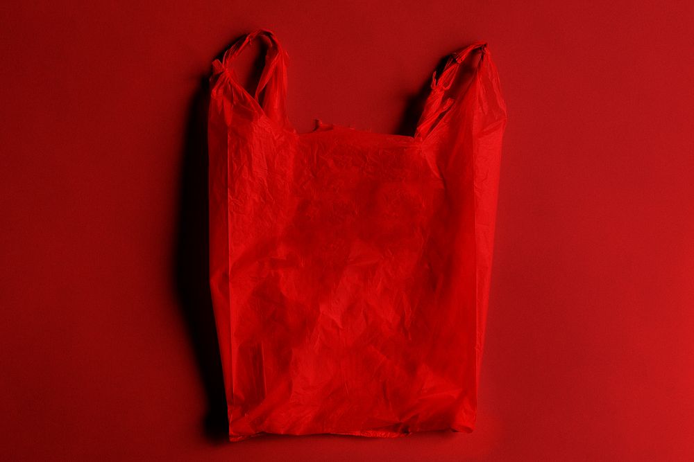 Red hazardous plastic bag design