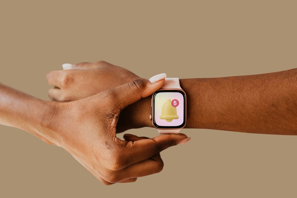 Smartwatch on wrist, fitness tracker photo