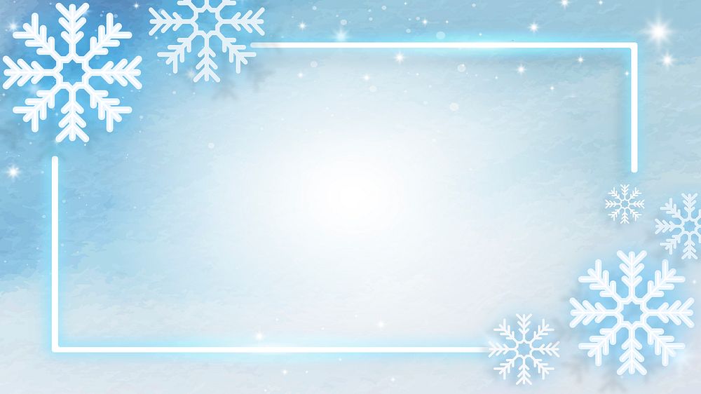 Blue neon frame decorated with snowflakes vector