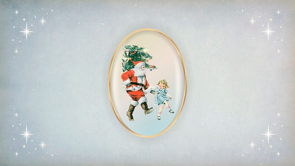 Santa Claus and a child dancing from Merry Christmas (1921) in gold frame design vector