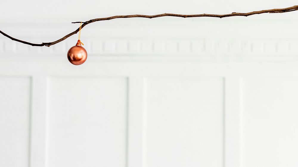 Copper bauble hanging on a branch social template