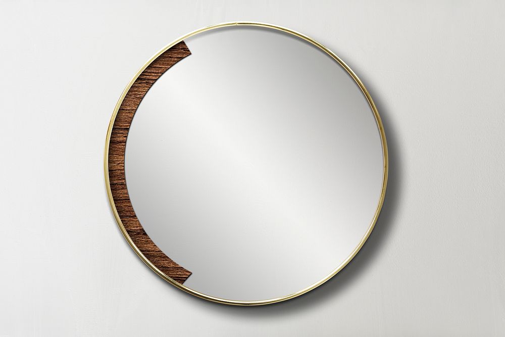 Natural framed round mirror
