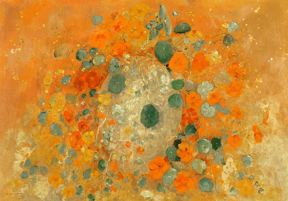 Orange Nasturtiums flower vintage vector, remix from original artwork.