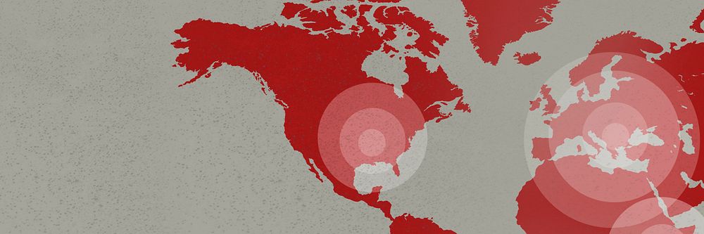 Epicenters of coronavirus pandemic on the world map background