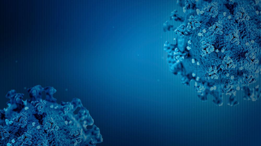 Coronavirus cell contamination on blue background