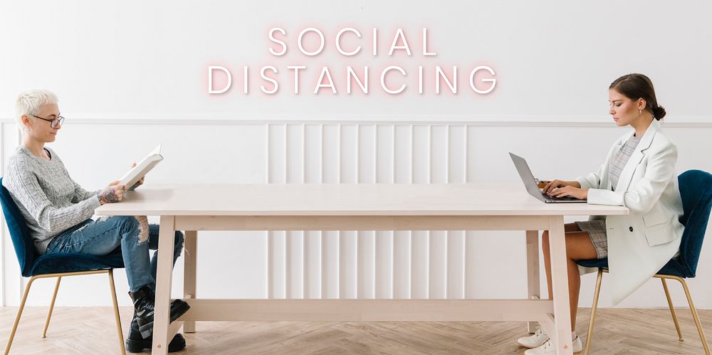 Couple social distancing at home vector
