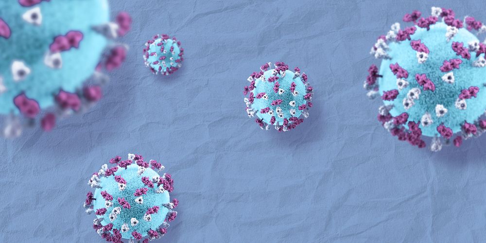 Novel coronavirus under the microscope on a blue background banner