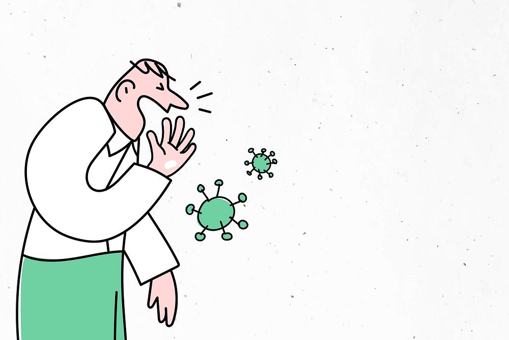Cover your nose and mouth when sneezing to prevent coronavirus contamination illustration